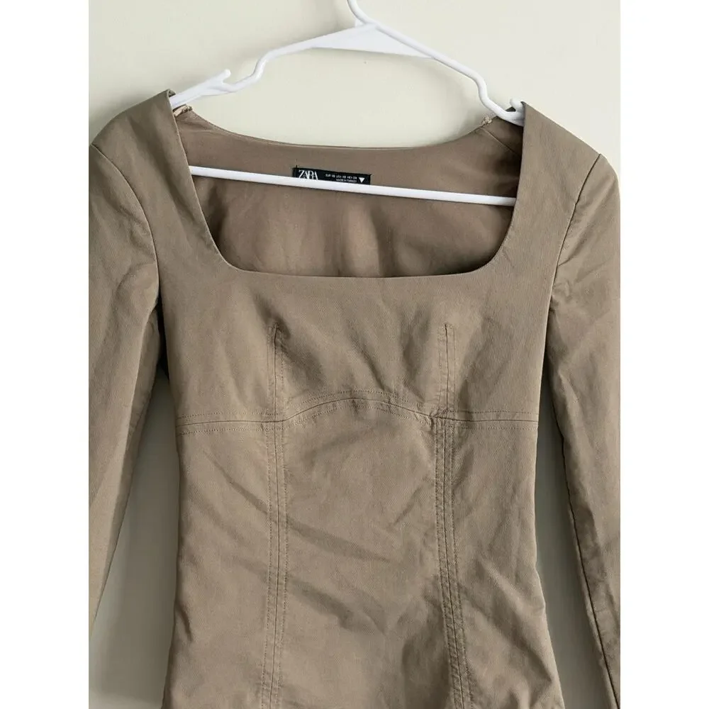 Zara Taupe Square Neck Bodysuit Size XS
